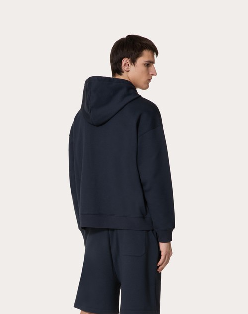 Red Valentino FELPA IN COTONE CON CAPPUCCIO, ZIP E STAMPA VALENTINO