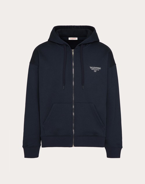Red Valentino FELPA IN COTONE CON CAPPUCCIO, ZIP E STAMPA VALENTINO