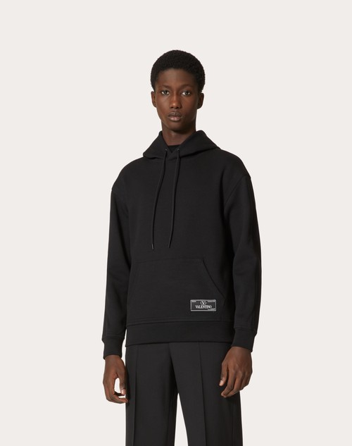 Red Valentino FELPA IN COTONE TECNICO CON CAPPUCCIO E ETICHETTA SARTORIALE MAISON VALENTINO