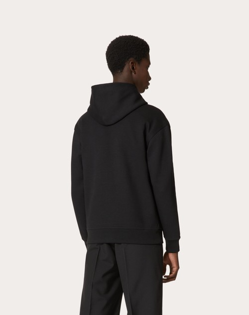 Red Valentino FELPA IN COTONE TECNICO CON CAPPUCCIO E ETICHETTA SARTORIALE MAISON VALENTINO