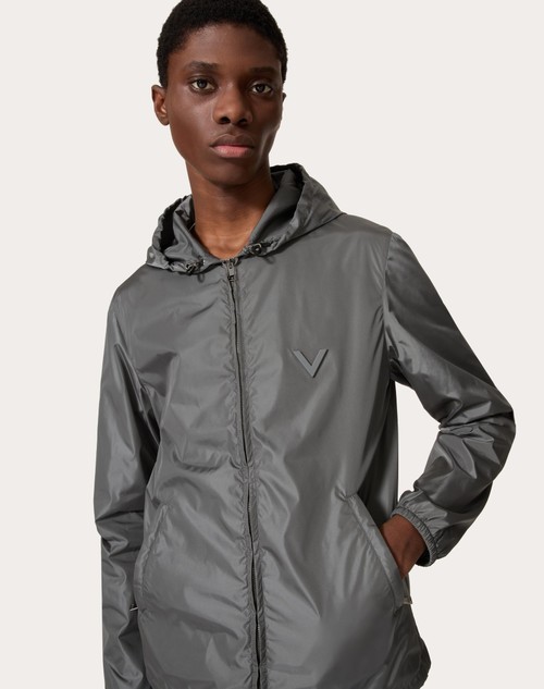 Red Valentino GIACCA A VENTO CON CAPPUCCIO IN NYLON CON V DETAIL METALLICA