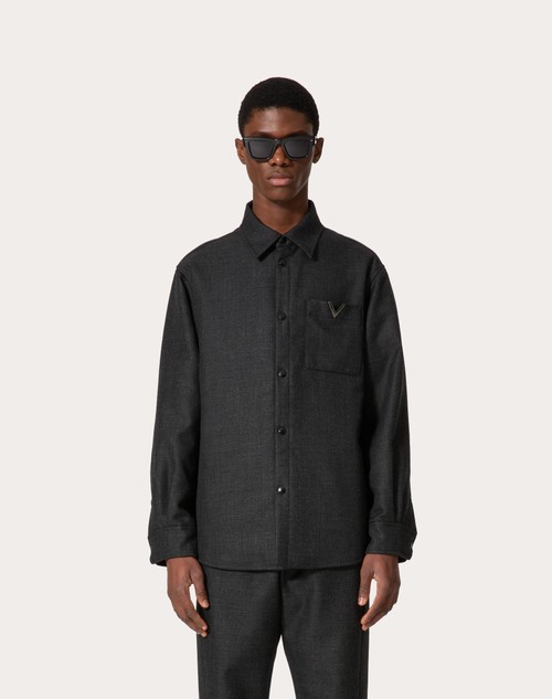 Red Valentino GIACCA CAMICIA IN TWEED DI LANA CON V DETAIL METALLICA