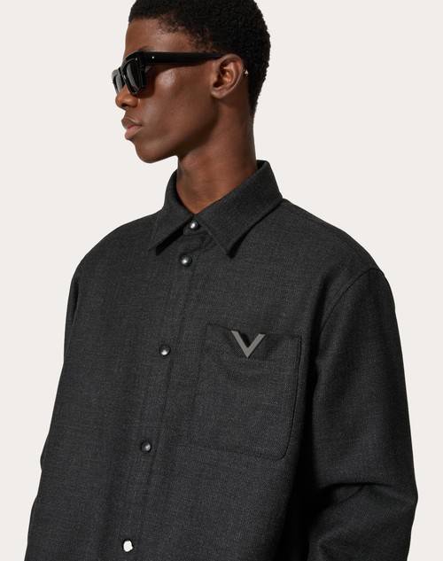 Red Valentino GIACCA CAMICIA IN TWEED DI LANA CON V DETAIL METALLICA