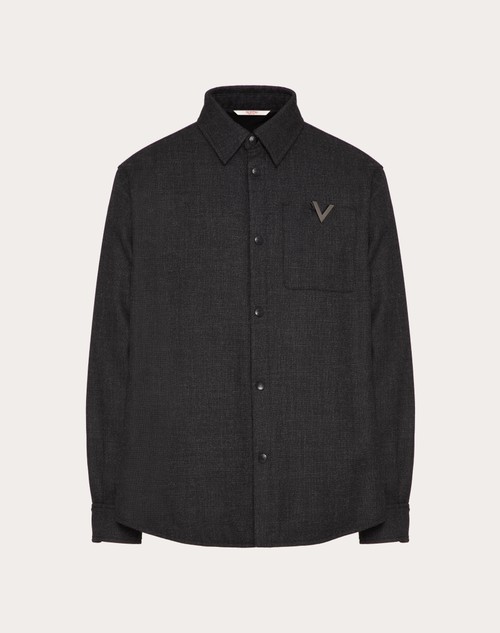 Red Valentino GIACCA CAMICIA IN TWEED DI LANA CON V DETAIL METALLICA