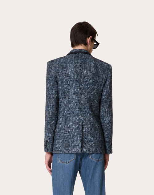 Red Valentino GIACCA DOPPIOPETTO IN TWEED DI COTONE E VISCOSA CON STAMPA MICROCHEVRON