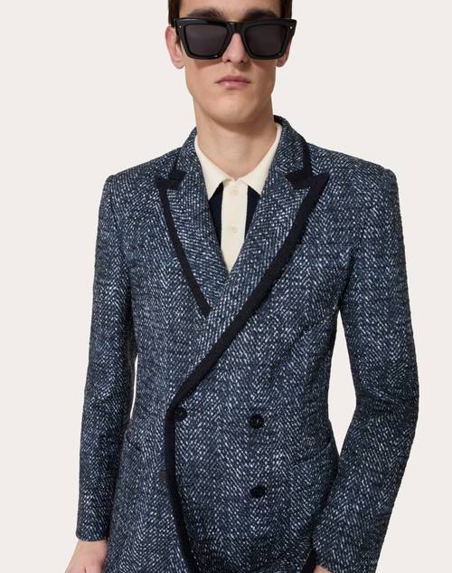 Red Valentino GIACCA DOPPIOPETTO IN TWEED DI COTONE E VISCOSA CON STAMPA MICROCHEVRON