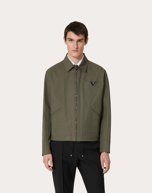 Red Valentino GIACCA IN CANVAS DI COTONE STRETCH CON V DETAIL METALLICA