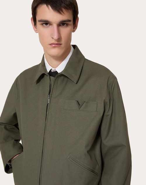 Red Valentino GIACCA IN CANVAS DI COTONE STRETCH CON V DETAIL METALLICA