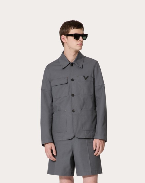 Red Valentino GIACCA IN CANVAS DI COTONE STRETCH CON V DETAIL METALLICA