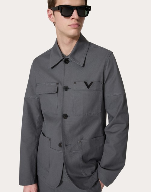 Red Valentino GIACCA IN CANVAS DI COTONE STRETCH CON V DETAIL METALLICA