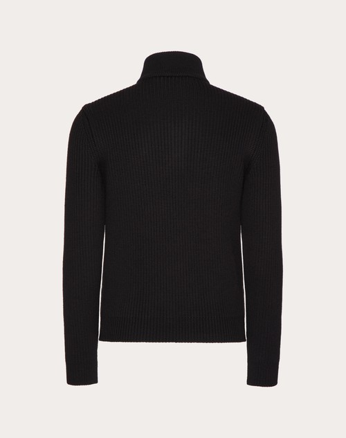 Red Valentino GIACCA IN MAGLIA DI LANA CON PANNELLO FRONTALE IN NYLON JACQUARD TOILE ICONOGRAPHE