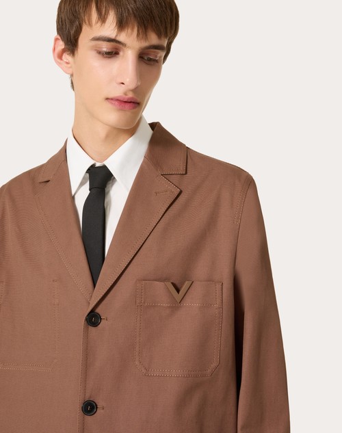 Red Valentino GIACCA MONOPETTO IN CANVAS DI COTONE STRETCH CON V DETAIL GOMMATA