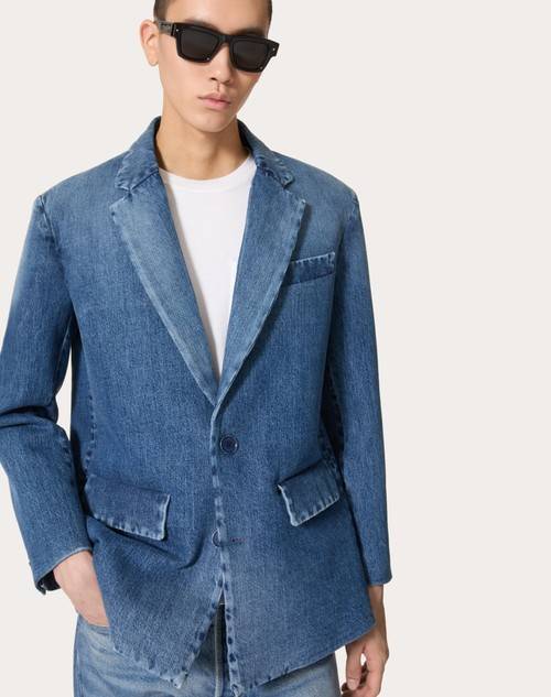 Red Valentino GIACCA MONOPETTO IN DENIM ACCOPPIATA CON SCUBA