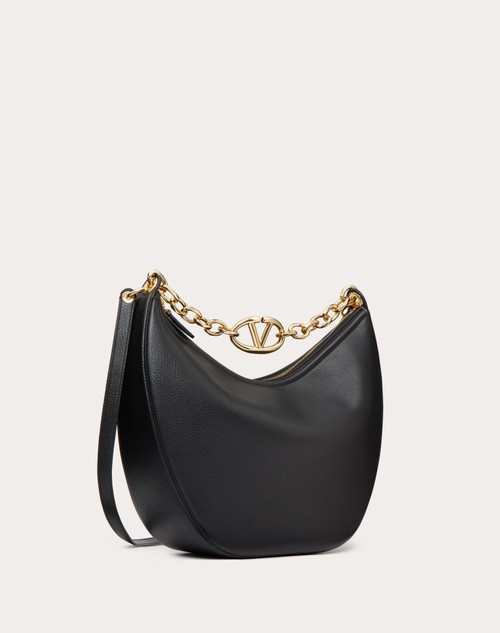 Red Valentino HOBO MEDIA VLOGO MOON BAG IN VITELLO GRANATO CON CATENA