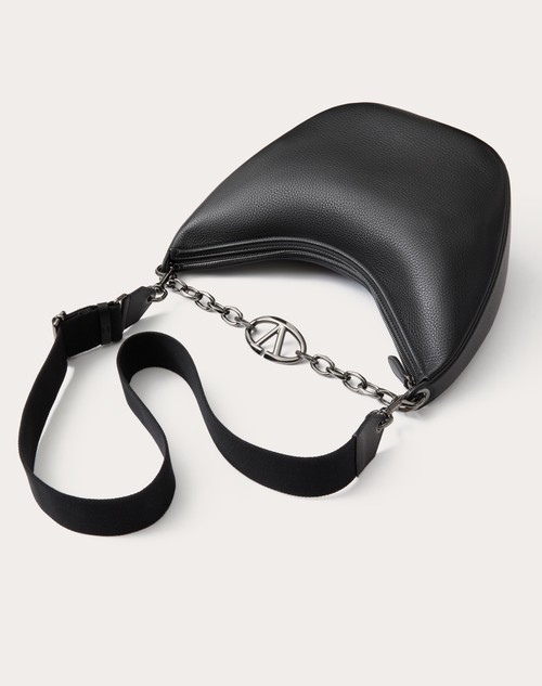 Red Valentino HOBO MEDIA VLOGO MOON BAG IN VITELLO GRANATO CON CATENA