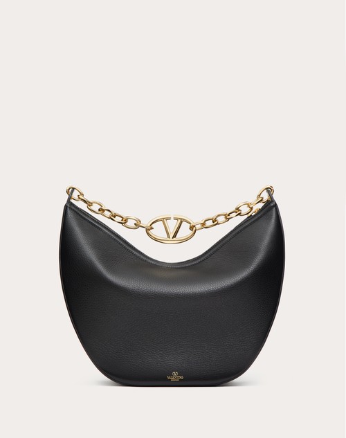 Red Valentino HOBO MEDIA VLOGO MOON BAG IN VITELLO GRANATO CON CATENA