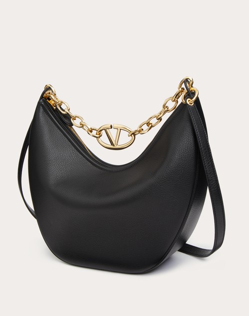 Red Valentino HOBO MEDIA VLOGO MOON BAG IN VITELLO GRANATO CON CATENA