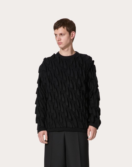 Red Valentino MAGLIONE GIROCOLLO IN LANA CON RICAMI ONDE ALL OVER