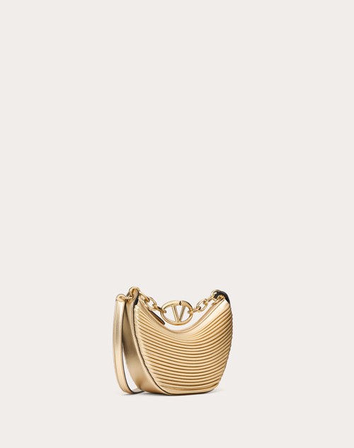 Red Valentino MINI HOBO VLOGO MOON BAG IN NAPPA LAVORATA METALLIZZATA CON CATENA