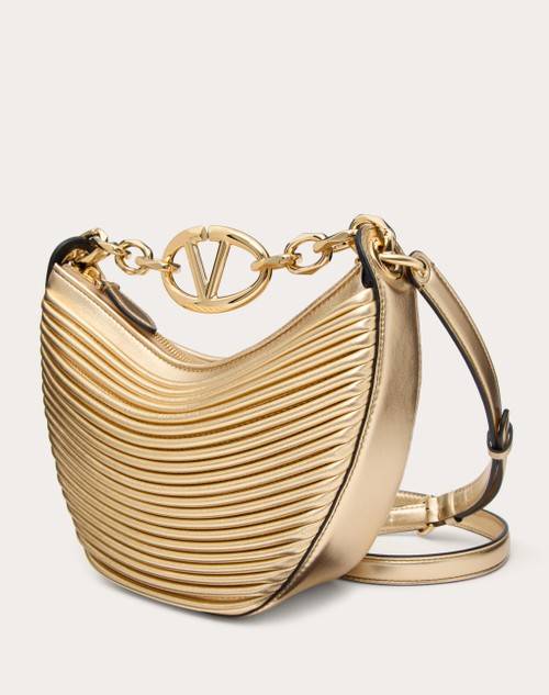 Red Valentino MINI HOBO VLOGO MOON BAG IN NAPPA LAVORATA METALLIZZATA CON CATENA