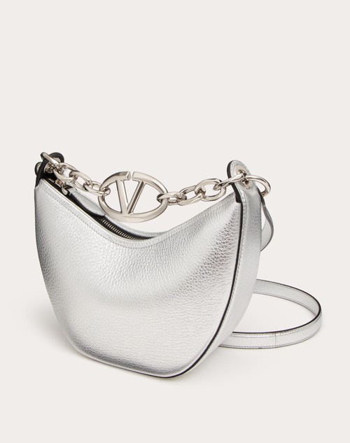 Red Valentino MINI HOBO VLOGO MOON BAG IN VITELLO GRANATO METALLIZZATO CON CATENA
