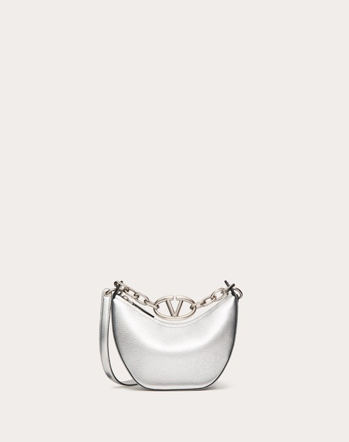 Red Valentino MINI HOBO VLOGO MOON BAG IN VITELLO GRANATO METALLIZZATO CON CATENA