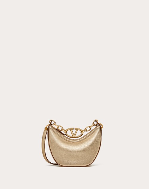 Red Valentino MINI HOBO VLOGO MOON BAG IN VITELLO GRANATO METALLIZZATO CON CATENA
