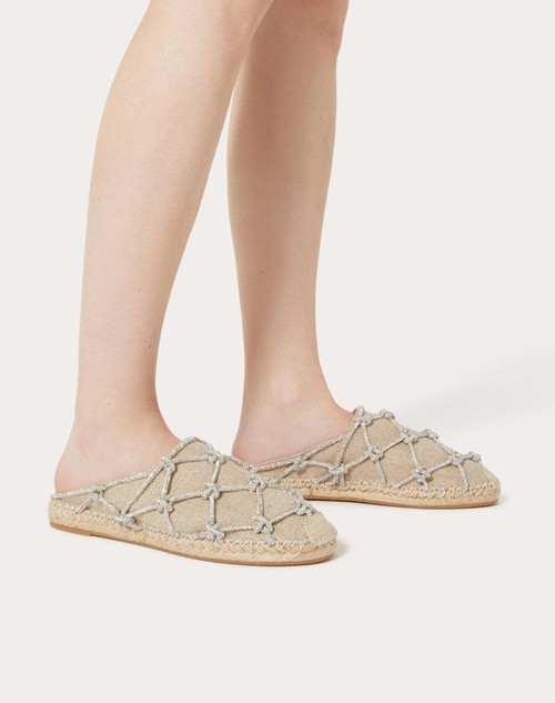 Red Valentino MULE VALENTINO GARAVANI RESORT IN LINO CON RETE DI CRISTALLI 15MM