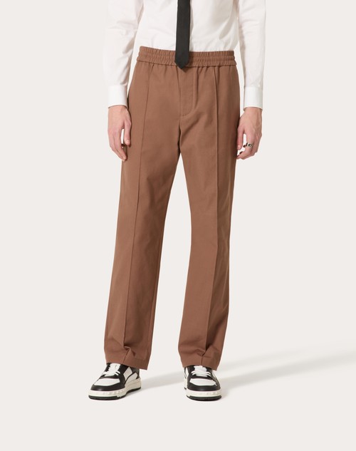 Red Valentino PANTALONE IN CANVAS DI COTONE STRETCH CON V DETAIL GOMMATA