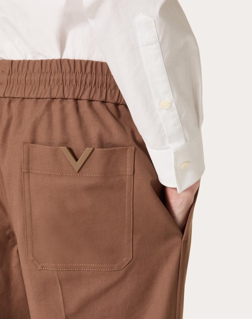 Red Valentino PANTALONE IN CANVAS DI COTONE STRETCH CON V DETAIL GOMMATA
