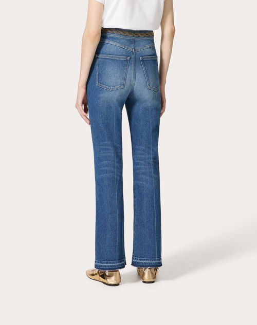 Red Valentino PANTALONI IN BLU MEDIO CON RISERVA RICAMATI