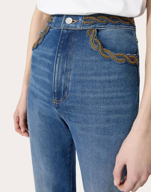 Red Valentino PANTALONI IN BLU MEDIO CON RISERVA RICAMATI