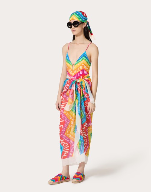 Red Valentino PAREO CON POCHON ESCAPE IN COTONE E SETA