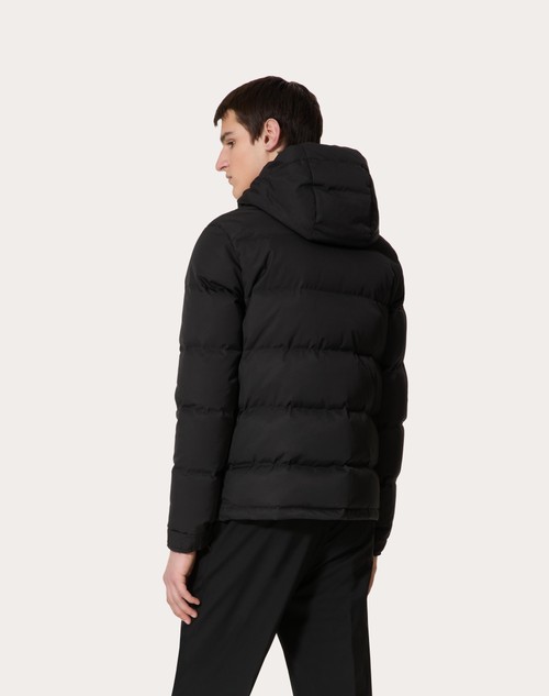 Red Valentino PIUMINO CON CAPPUCCIO IN NYLON CON PATCH IN PELLE E VLOGO SIGNATURE