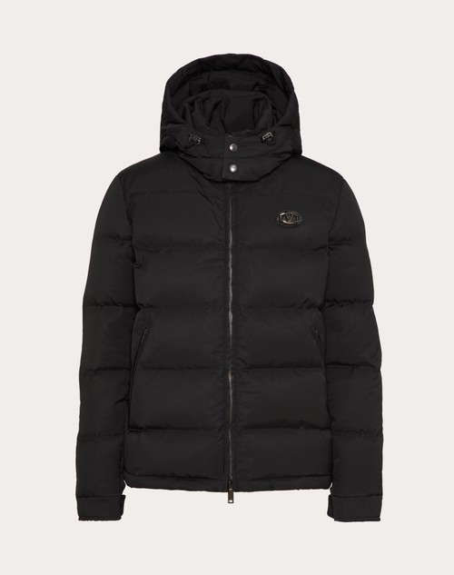 Red Valentino PIUMINO CON CAPPUCCIO IN NYLON CON PATCH IN PELLE E VLOGO SIGNATURE