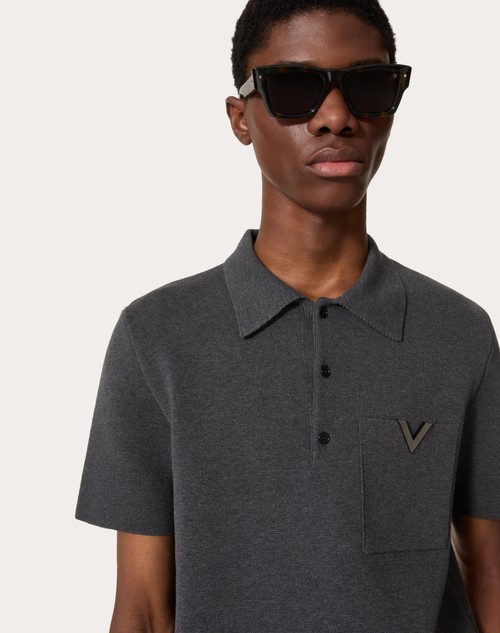 Red Valentino POLO IN COTONE STRETCH CON V DETAIL METALLICA