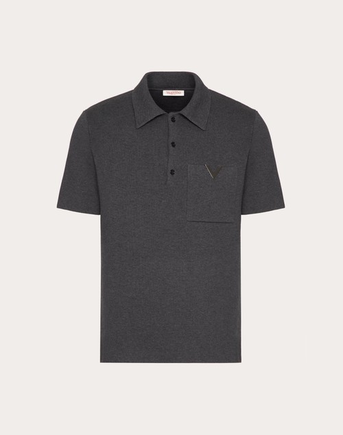 Red Valentino POLO IN COTONE STRETCH CON V DETAIL METALLICA