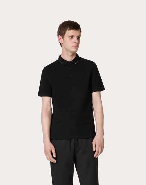 Red Valentino POLO IN PIQUET DI COTONE CON BORCHIE BLACK UNTITLED
