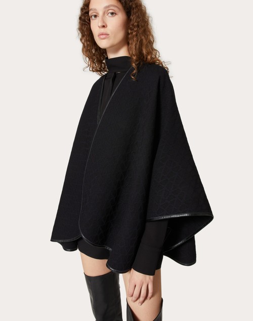 Red Valentino PONCHO TOILE ICONOGRAPHE IN LANA CON PROFILI IN PELLE