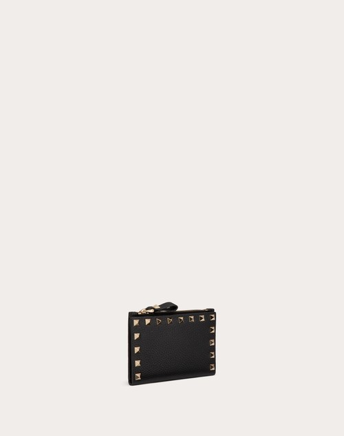 Red Valentino PORTACARTE CON ZIP ROCKSTUD IN VITELLO GRANATO