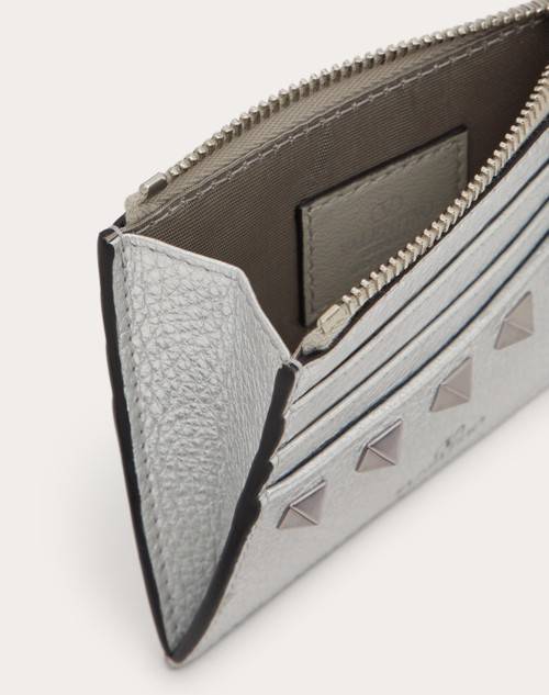 Red Valentino PORTACARTE CON ZIP ROCKSTUD IN VITELLO GRANATO METALLIZZATO