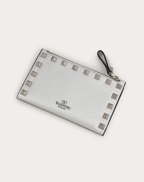 Red Valentino PORTACARTE CON ZIP ROCKSTUD IN VITELLO GRANATO METALLIZZATO