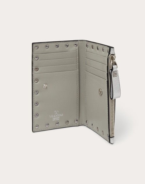 Red Valentino PORTACARTE CON ZIP ROCKSTUD IN VITELLO GRANATO METALLIZZATO