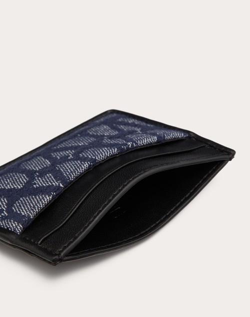 Red Valentino PORTACARTE TOILE ICONOGRAPHE IN TESSUTO JACQUARD EFFETTO DENIM CON DETTAGLI IN PELLE