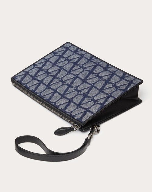 Red Valentino POUCH TOILE ICONOGRAPHE IN TESSUTO JACQUARD EFFETTO DENIM CON DETTAGLI IN PELLE