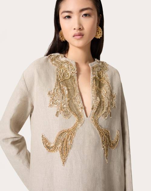 Red Valentino ABITO MIDI IN TELA LINO RICAMATO