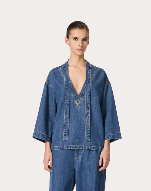 Red Valentino KAFTANO IN DENIM BLU MEDIO