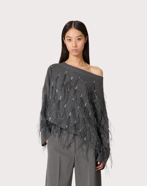 Red Valentino MAGLIA IN LANA CON PIUME RICAMATA