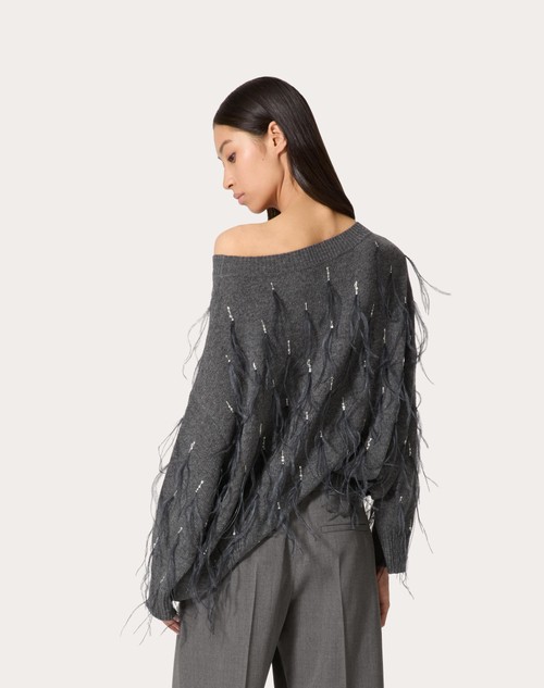 Red Valentino MAGLIA IN LANA CON PIUME RICAMATA