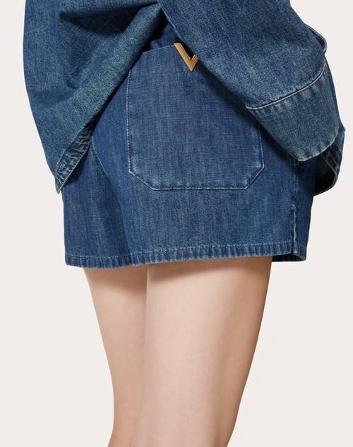 Red Valentino SHORTS IN CHAMBRAY DENIM